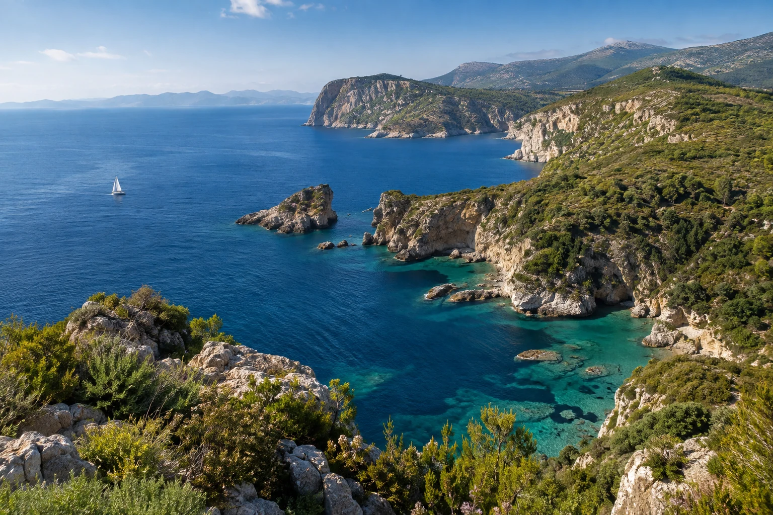 A Mediterranean coastline and open blue sea